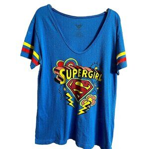 SUPERGIRL Vintage Blue Women T Shirt Tee Size M Single Stitch V Neck Short Slvs.